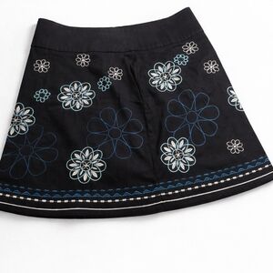 Heart Soul Black Circle Skater Skirt with Blue and Cream Floral Embroidery